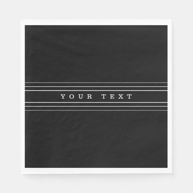 Your Custom Text & Modern Stripes | Black & White Napkin (Front)
