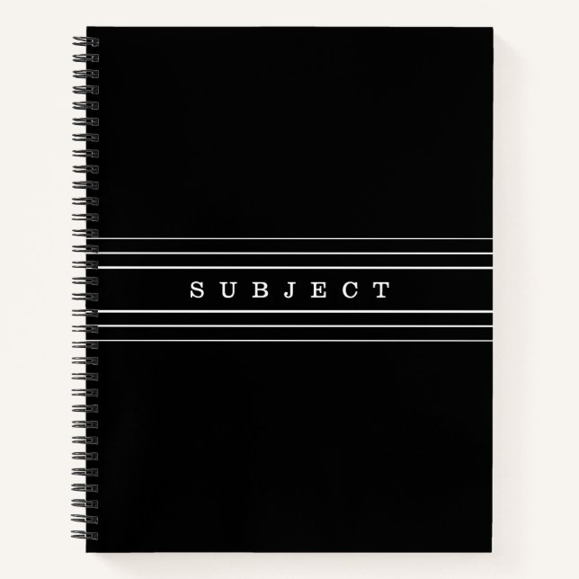 Your Custom Text & Modern Stripes | Black & White Notebook (Front)
