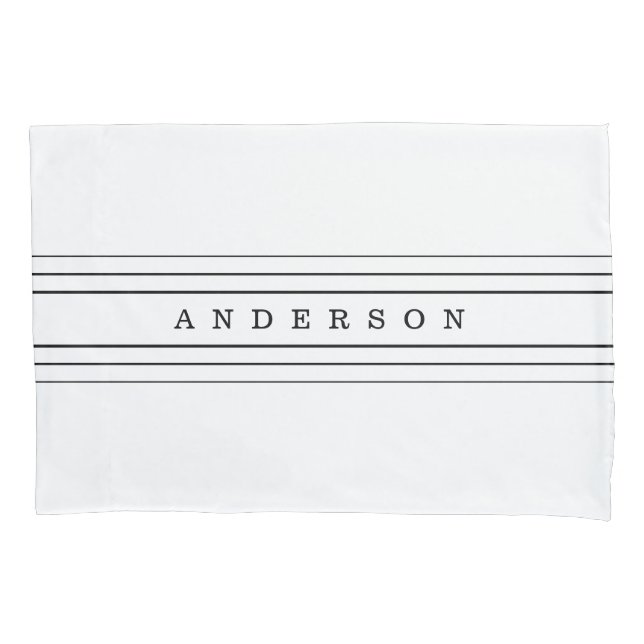 Your Custom Text & Modern Stripes | Black & White Pillowcase (Front-Left)