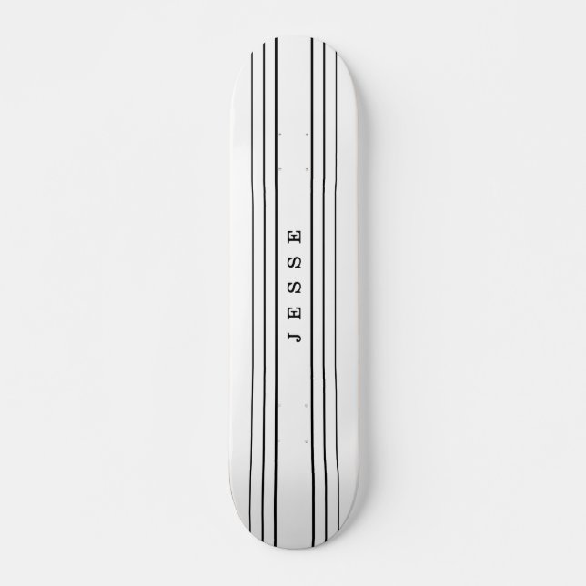 Your Custom Text & Modern Stripes | Black & White Skateboard (Front)