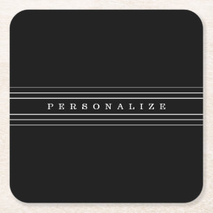 Your Custom Text & Modern Stripes Black & White Square Paper Coaster