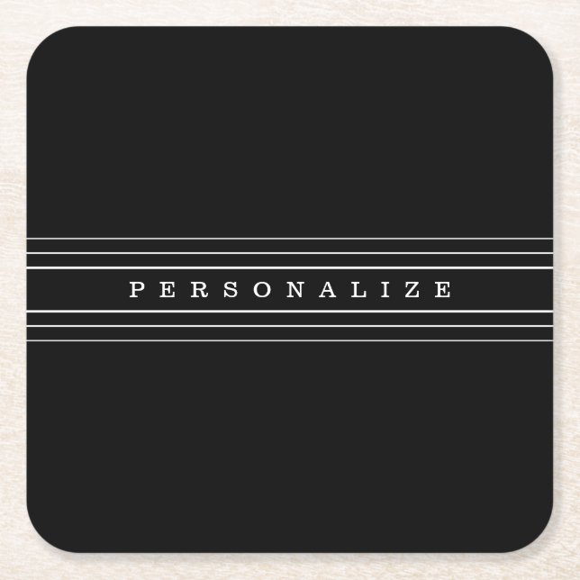 Your Custom Text & Modern Stripes | Black & White Square Paper Coaster (Front)