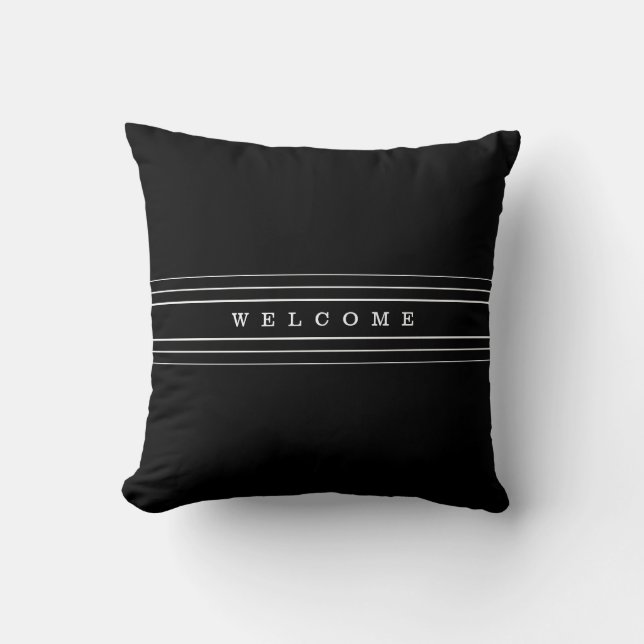 Your Custom Text & Modern Stripes | Black & White Throw Pillow (Front)