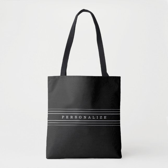 Your Custom Text & Modern Stripes | Black & White Tote Bag (Front)