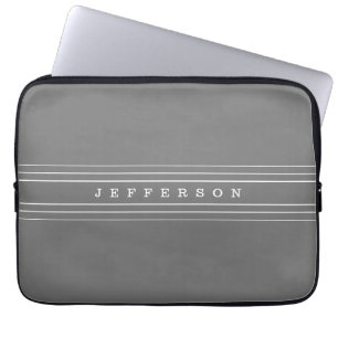 Your Custom Text & Modern Stripes   Grey & White Laptop Sleeve