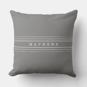 Your Custom Text & Modern Stripes   Grey & White Outdoor Pillow