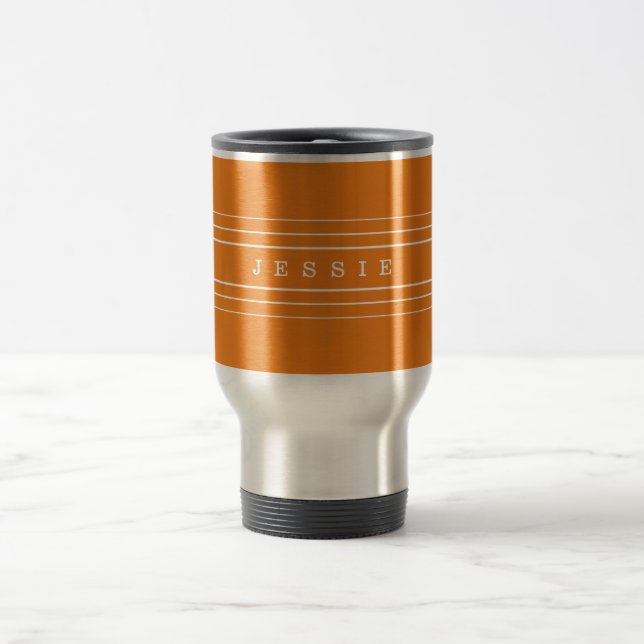 Your Custom Text & Modern Stripes | Orange Travel Mug (Center)
