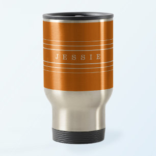 Your Custom Text & Modern Stripes Orange Travel Mug