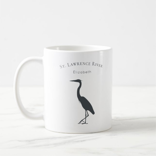 your custom text name Great Blue Heron silhouette Coffee Mug (Left)