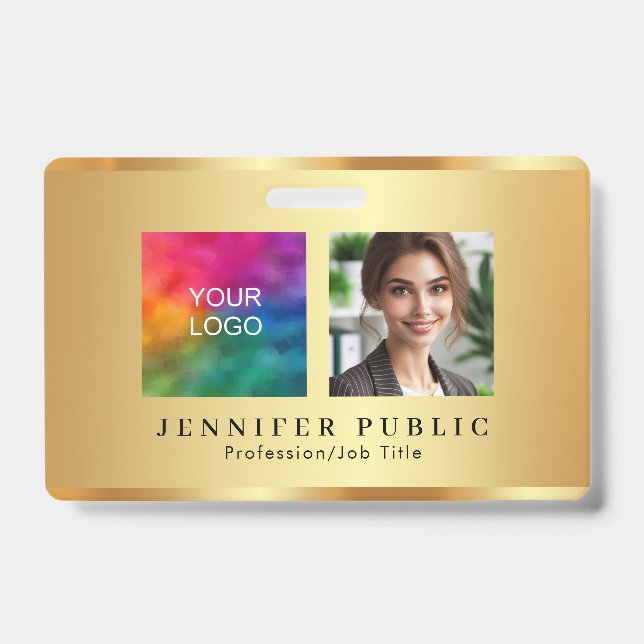Your Custom Text Photo Company Logo Name Gold Badge (Front)