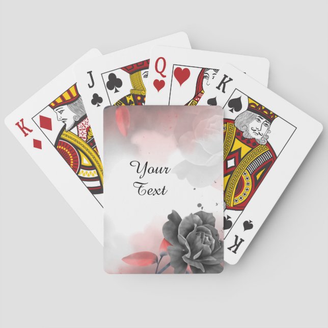 Your Custom Text - Rose on Red Personalized Playing Cards (Back)