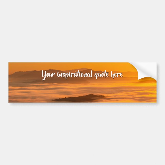 Your custom text sunrise above foggy landscape bumper sticker (Front)