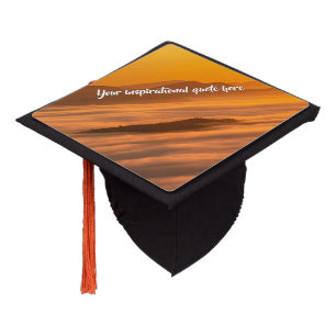 Your custom text sunrise above foggy landscape graduation cap topper