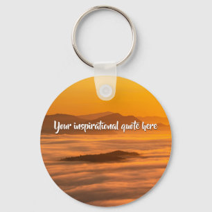 Your custom text sunrise above foggy landscape keychain