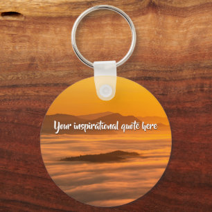 Your custom text sunrise above foggy landscape keychain