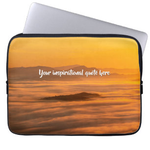 Your custom text sunrise above foggy landscape laptop sleeve