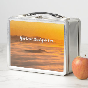 Your custom text sunrise above foggy landscape metal lunch box