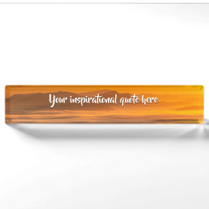 Your custom text sunrise above foggy landscape nameplate