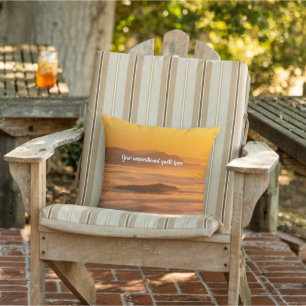 Your custom text sunrise above foggy landscape outdoor pillow
