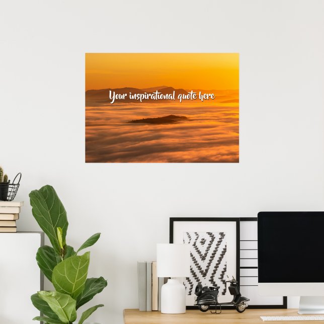 Your custom text sunrise above foggy landscape poster (Home Office)
