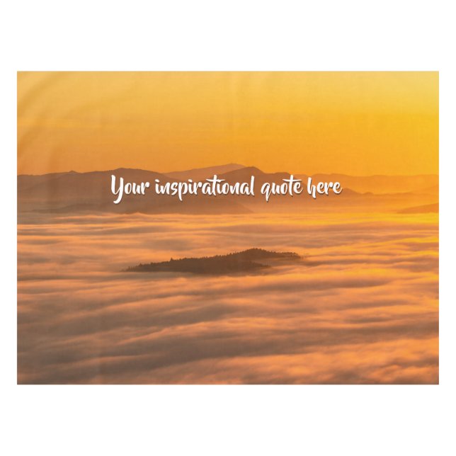 Your custom text sunrise above foggy landscape tablecloth (Front (Horizontal))