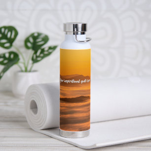 Your custom text sunrise above foggy landscape water bottle