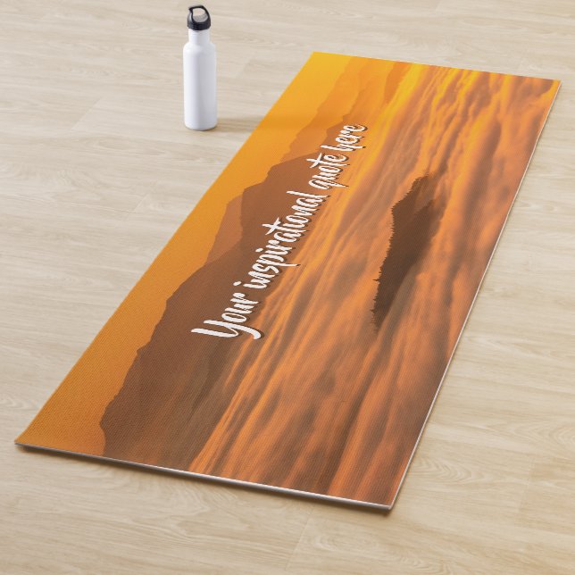 Your custom text sunrise above foggy landscape yoga mat (In Situ)