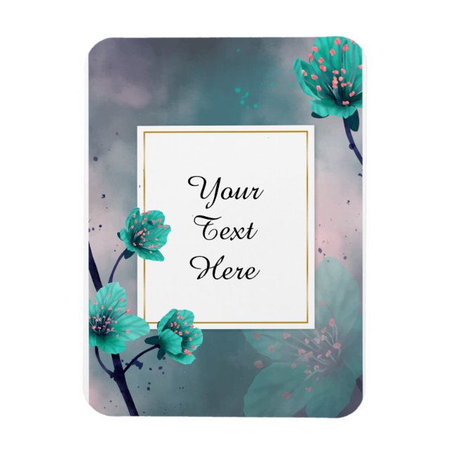 Your Custom Text - Teal Flowers Personalized Magnet (Vertical)