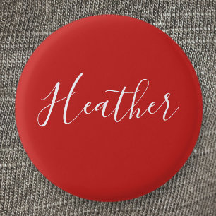 Your Custom White Script on Red 1 Inch Round Button