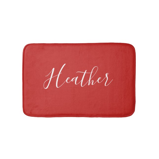 Your Custom White Script on Red Bath Mat (Front)