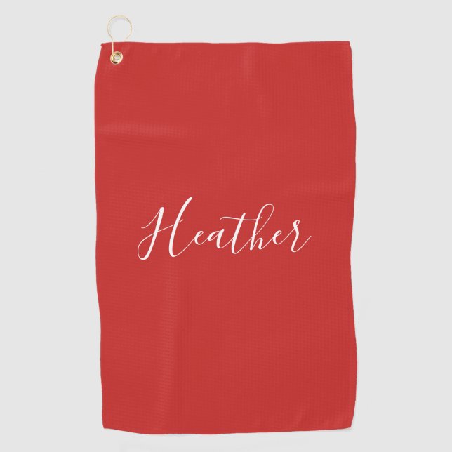 Your Custom White Script on Red Golf Towel (Front)