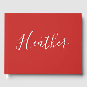 Your Custom White Script on Red Guest Book