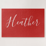 Your Custom White Script on Red Jigsaw Puzzle<br><div class="desc">Modern & classy.</div>