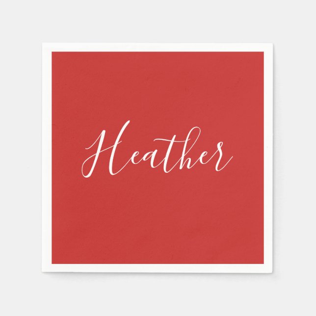 Your Custom White Script on Red Napkin (Front)