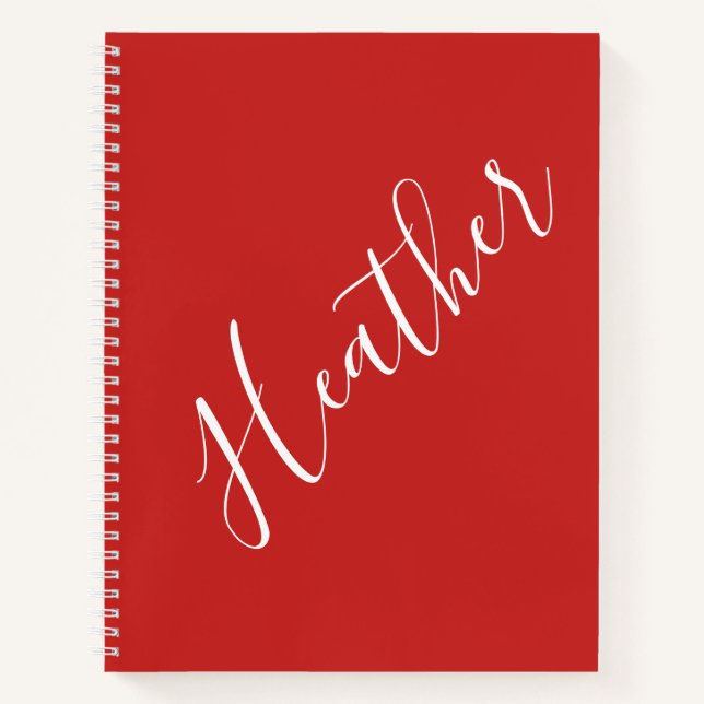 Your Custom White Script on Red Notebook (Front)