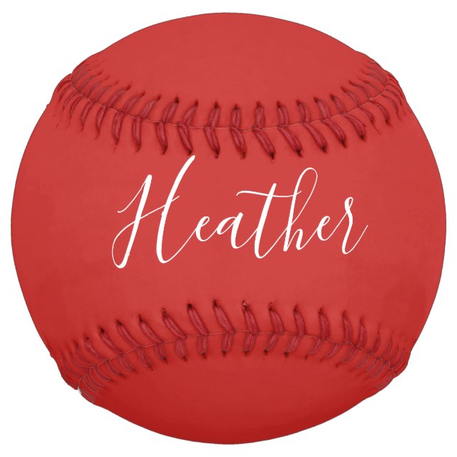 Your Custom White Script on Red Softball (Front)