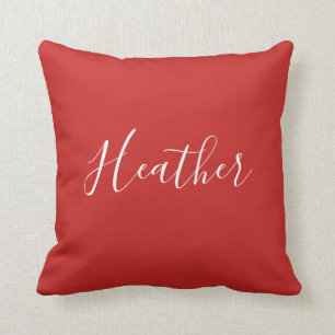 Your Custom White Script on Red Throw Pillow