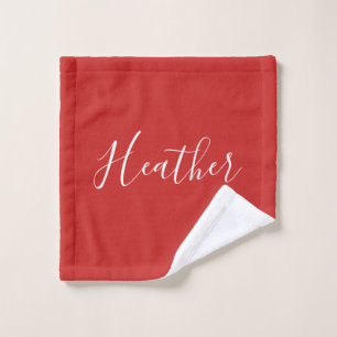 Your Custom White Script on Red Wash Cloth