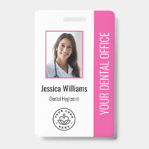 Your Dentist Office Logo Photo ID Pink Badge