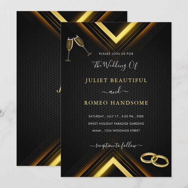 Your Design Black Gold Wedding Invitation Example (Front/Back)