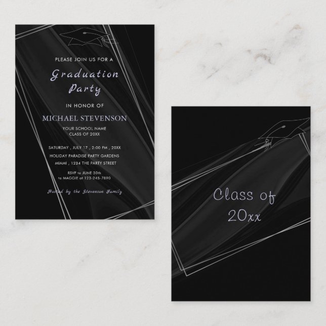 Your Design Black Graduation Invitation Example (Front/Back)