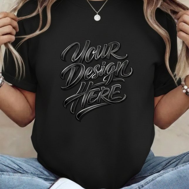 Your Design Here Bold Text Women's Black T-Shirt (Créateur téléchargé)