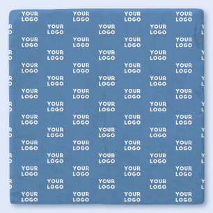Your Design or Business Logo Blue Tiled Pattern Stone Coaster