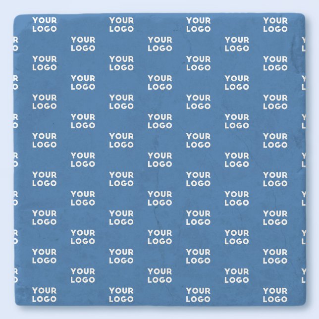 Your Design or Business Logo | Blue Tiled Pattern Stone Coaster (Creator Uploaded)