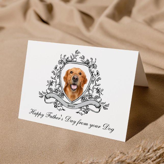 Your Dog in a Chinoiserie Crest Happy Father's Day Holiday Card (Creator Uploaded)
