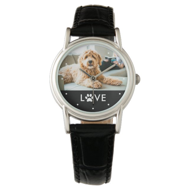 Your Dog or Cat Photo | Love with Paw Print Watch (Front)