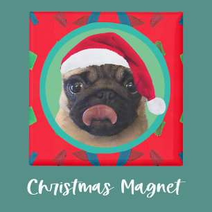 Your Dog Photo-Add Our Santa Hat-Holiday Green Red Magnet