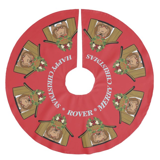YOUR DOG PHOTOS and Name Christmas Tree Skirt (Front)