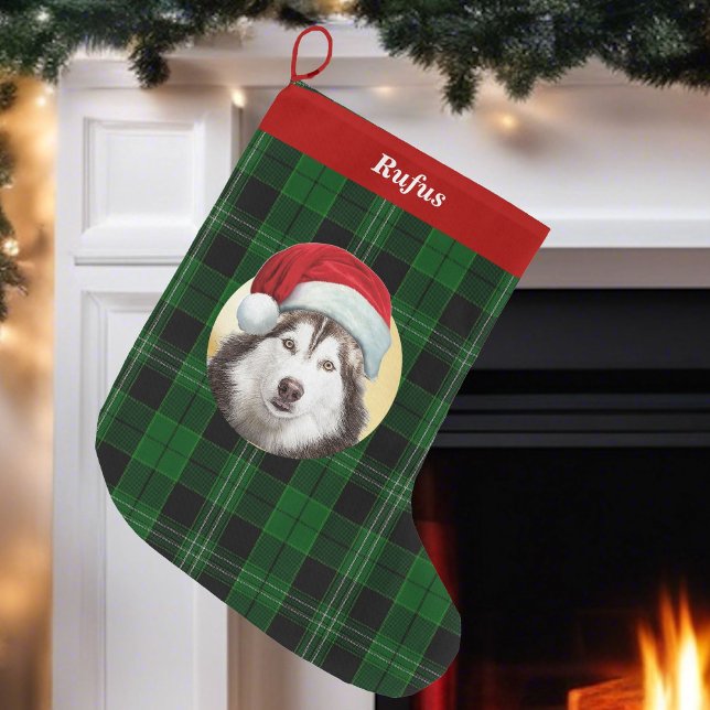 YOUR Dog Wearing a Santa Hat Photo Christmas  Large Christmas Stocking (Creator Uploaded)