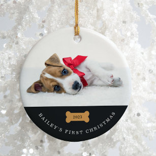 Your Dog's First Christmas   Charcoal with Photos Ceramic Ornament